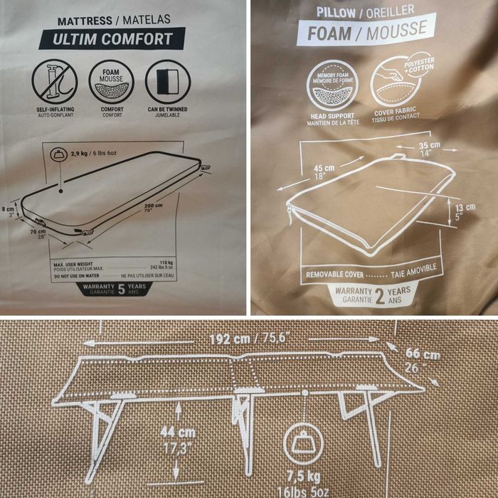 Conjunto campismo (Kit completo): cama + colchão + almofada
