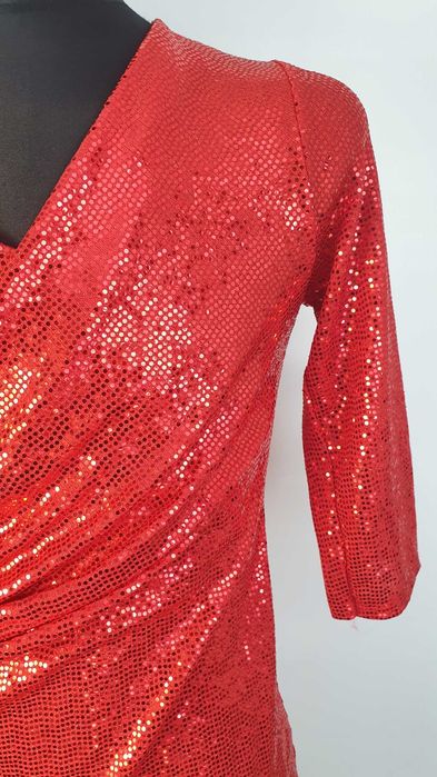 Elegancka Wizytowa Błyszcząca SUKIENKA w Cekiny rozmiar m/L czerwona