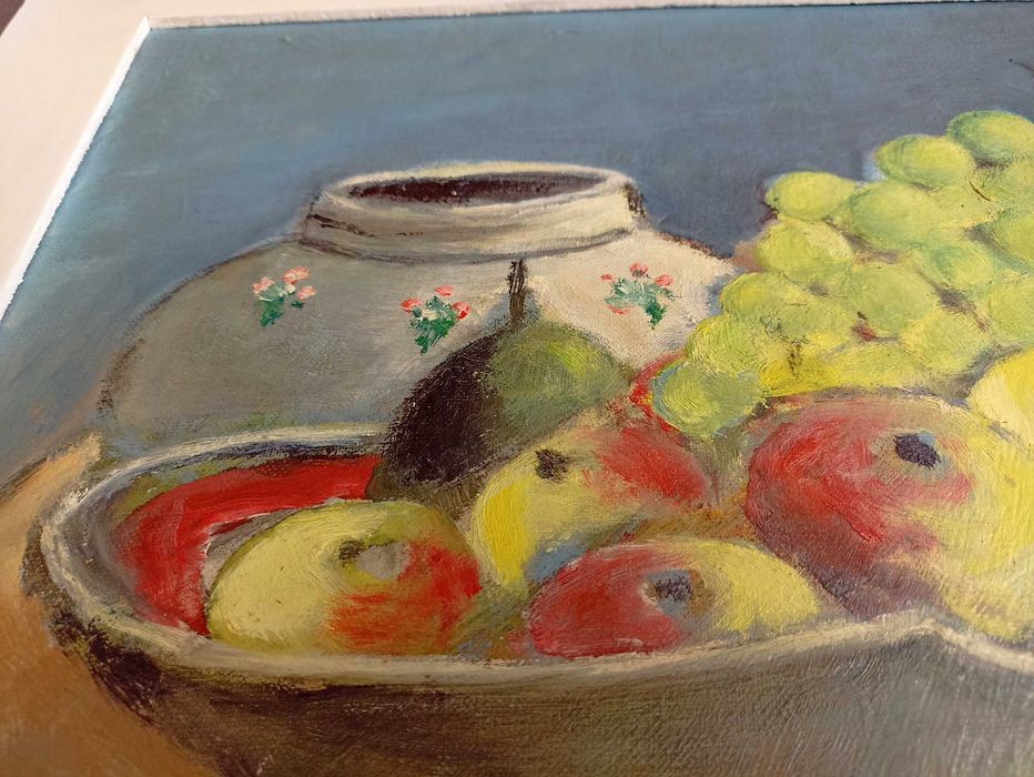 Quadro antigo com moldura pintado a óleo e assinado