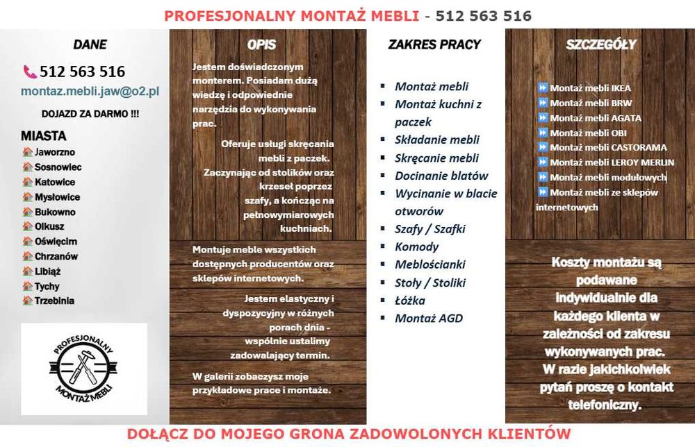 Składanie, montaż kuchni mebli z paczek, szafy komody regały łóżka. S