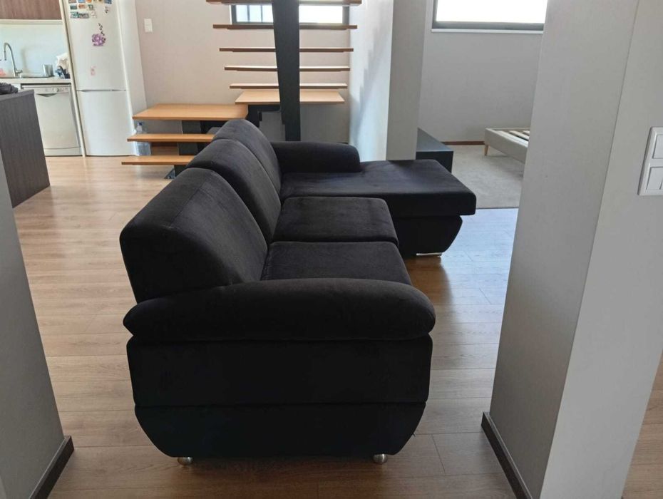 SOFÁ Chaise Longue preto da Moviflor como novo tecido aveludado