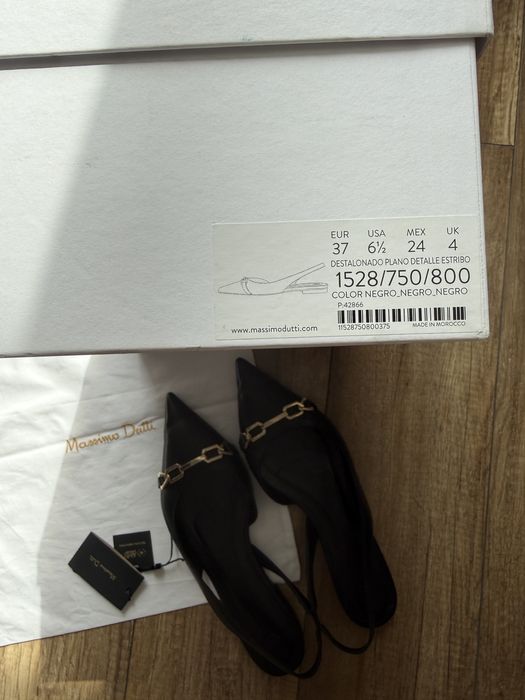 Massimo Dutti skórzane baleriny czarne z odkrytą piętą