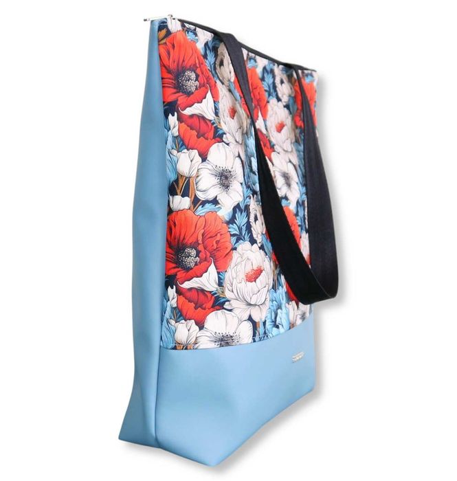 Torebka Shopper na zakupy kwiaty niebieski PL handmade
