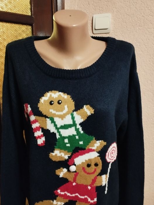 Светер новорічний темно-синій,жіночий,розмір 14/16 на 50-52розмір