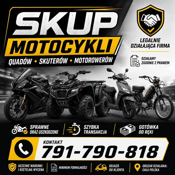 SKUP MOTOCYKLI × SKUTERÓW × QUADÓW × MOTOROWERÓW - Szybka Transakcja 24h/7
