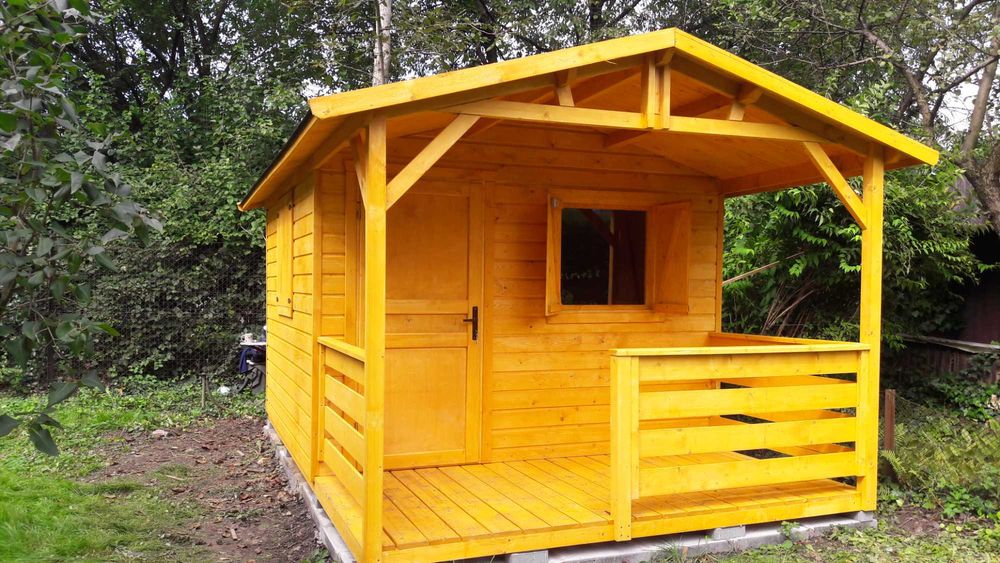 Domek drewniany, ogrodowy, z tarasem,  na działkę ROD, 3x4m z montażem
