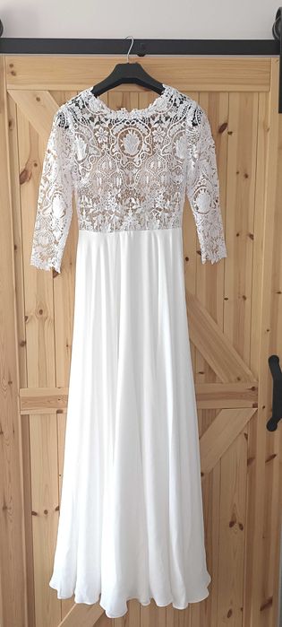 Rustykalna suknia ślubna z Gipiurą roz. 36 można powiększyć do 38 i 40