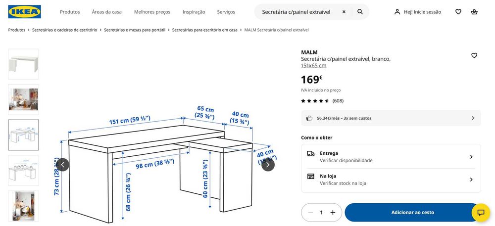 Secretária IKEA MALM extensível – como nova - cor Carvalho