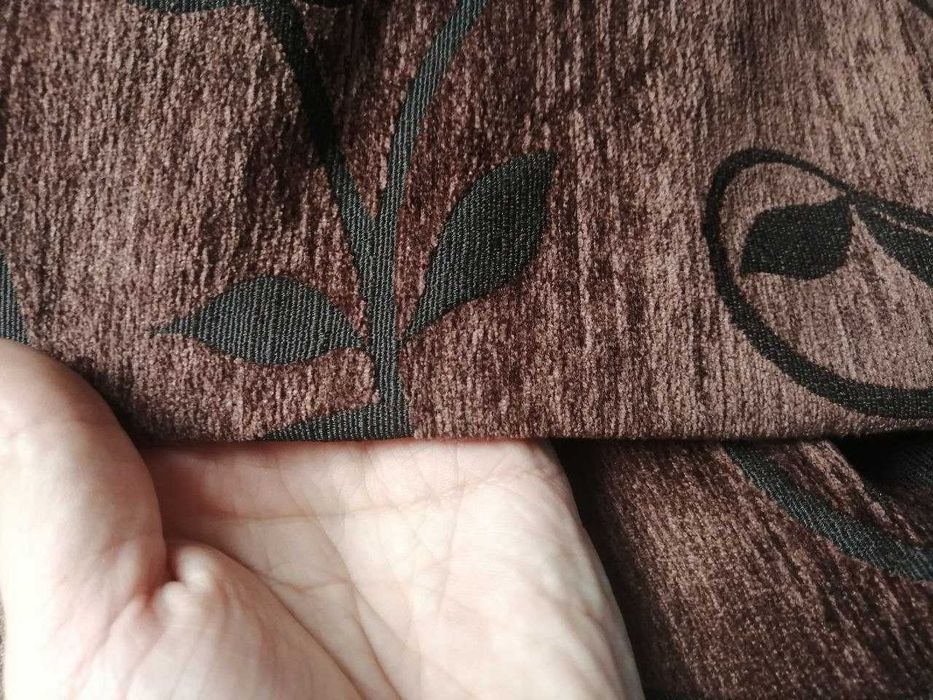 Комплект штор з цупкої тканини | Коричневі з малюнком листя | Готові