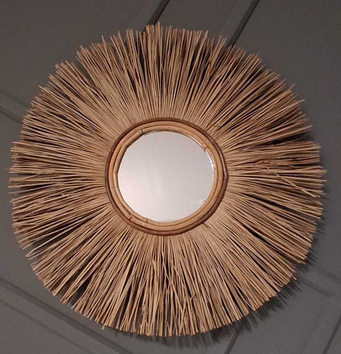 Lustro ścienne plecione Boho 66 cm okrągły kształt i naturalna kol.
