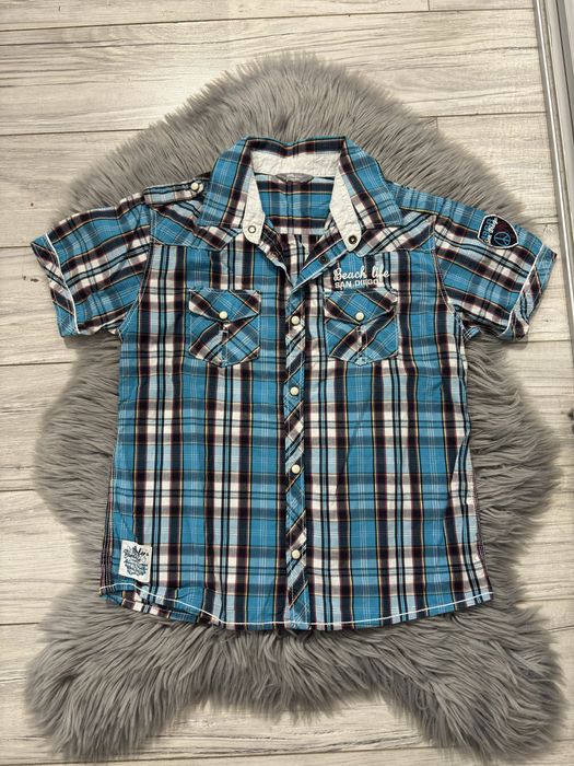 Stylowa koszula w kratę krótki rękaw 146 152