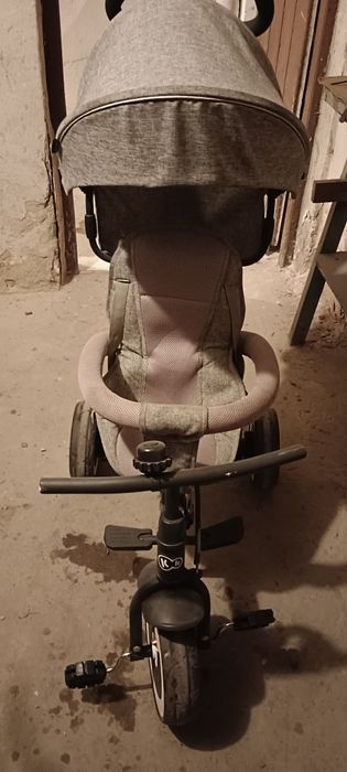 Rowerek wózek trójkołowy 2w1 Kinder Kraft szary
