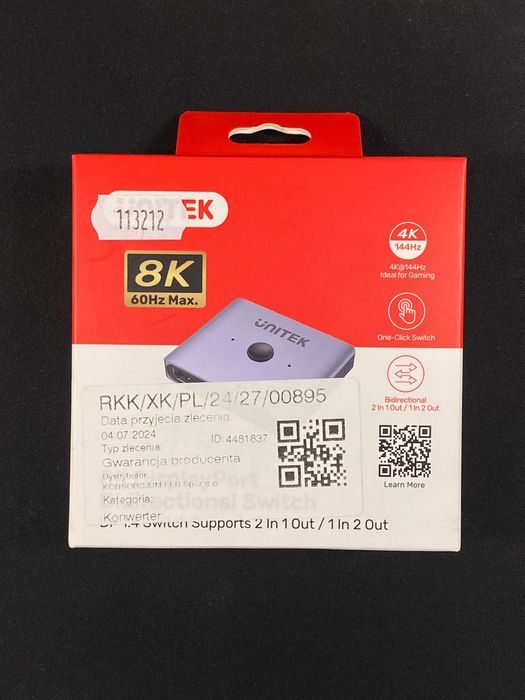 Unitek DP 1.4 kvm Switch 8K - nowy, zaplombowany, gwarancja