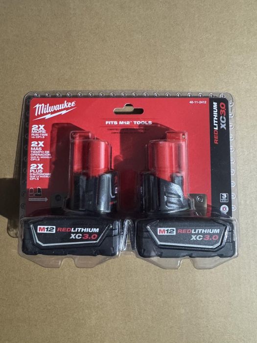 2 акумулятори 2025рік Milwaukee m12 3ah 48-11-2412