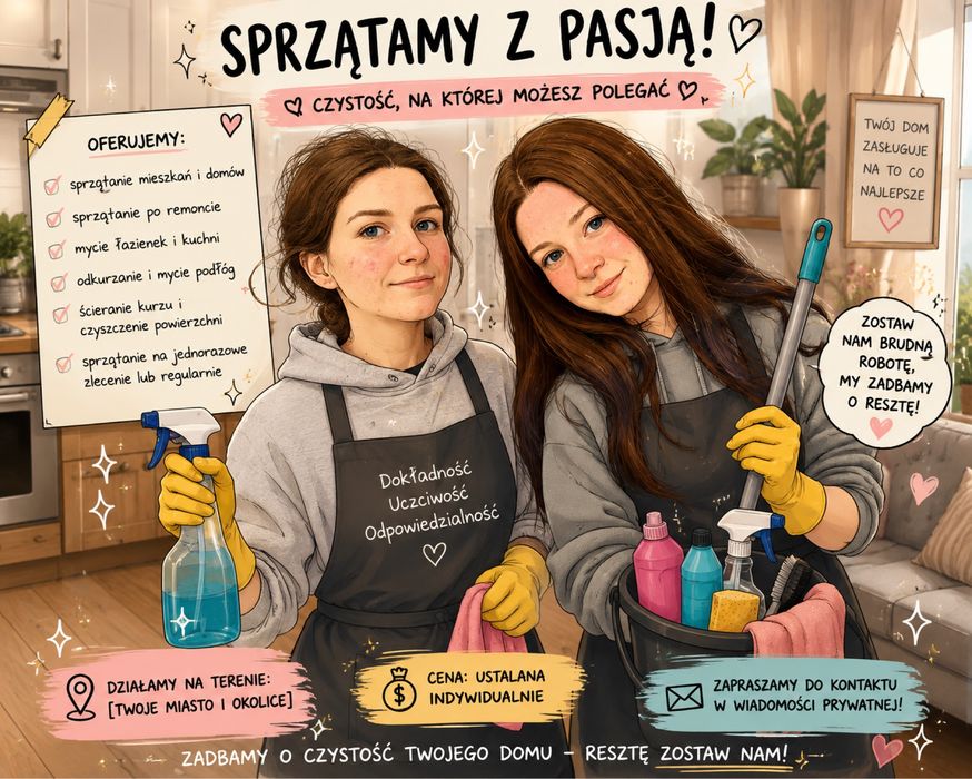 Oferujemy sprzątanie domów, mieszkań jak i biur.