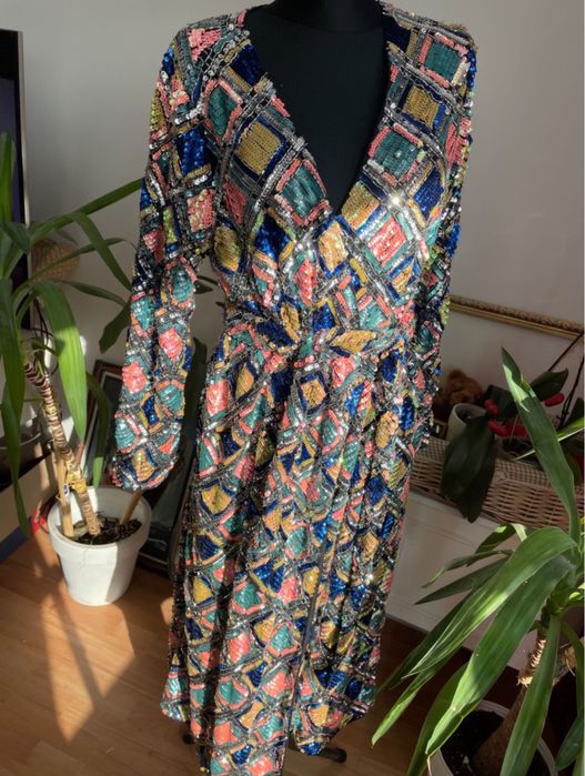 Cekinowa kopertowa sukienka midi asos m 38 L 40
