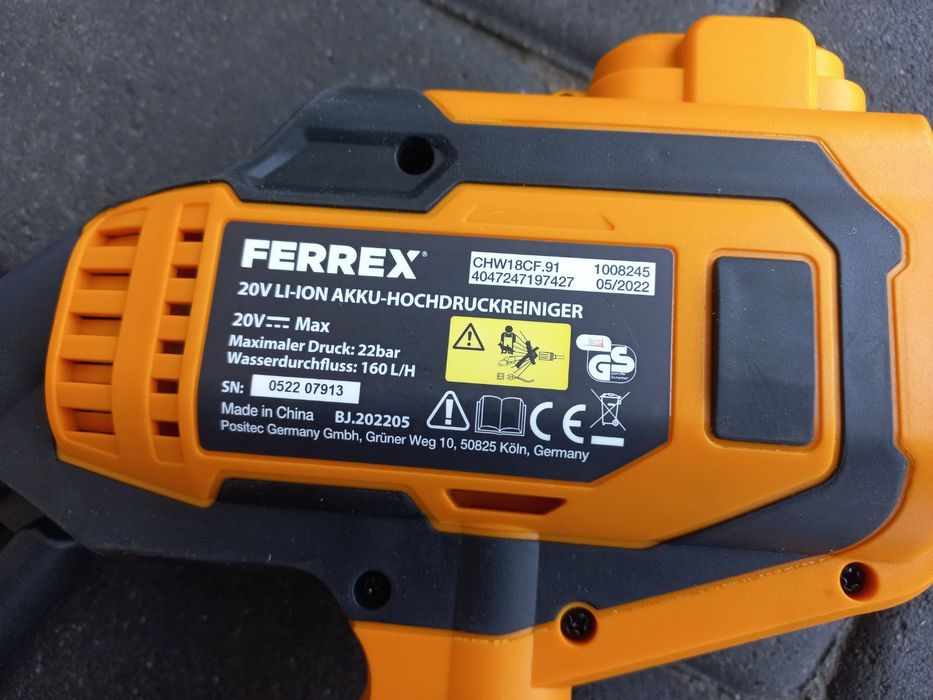 Аккумуляторна мийка високого тиску ferrex 20bar