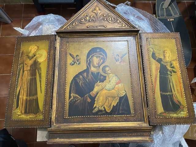 Tríptico religioso vintage – Nossa Senhora com Menino –
