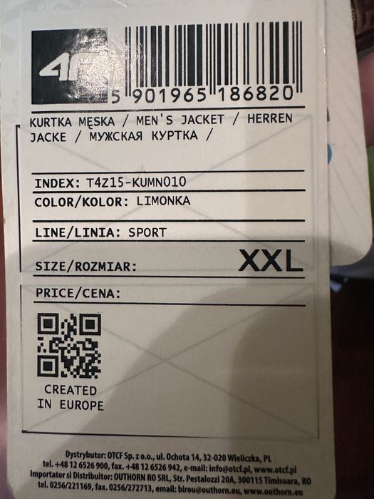 Kurtka 4F męska zimowa limonka