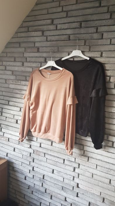 Bluzka, welur, czarna, bluza, kobieca