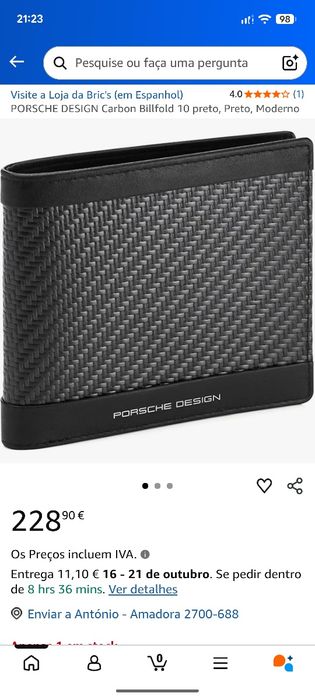 Carteira Porsche design comprada na Amazon em carbono (nova )