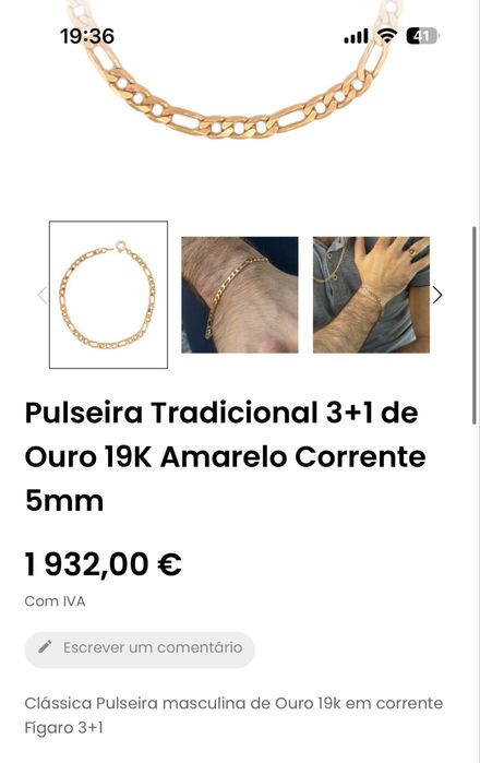 Pulseira Ouro 19,2k – Corrente Figaro 3+1 – 5mm – Como Nova