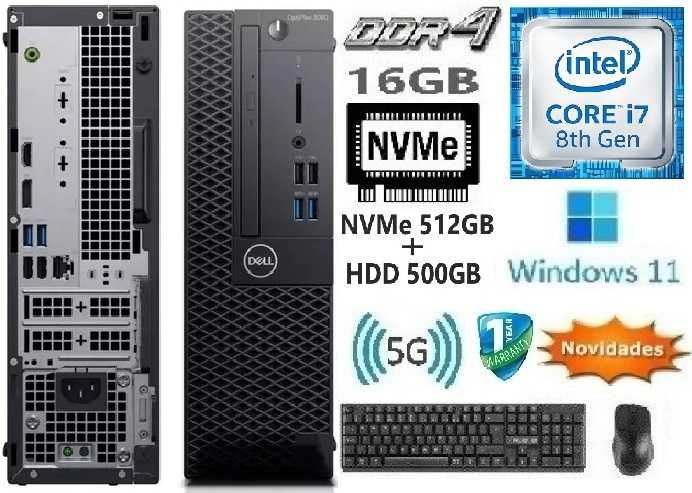 Pç DELL 3060 8ªG.|i7.8700-4.6G|16G|HDMI|NVMe512+HD500|5G+BT|TPM2.0|W11