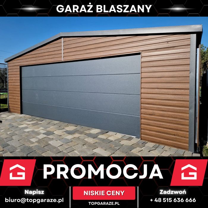 Garaż 7x5m garaz blaszany z bramą segmentową drewnopodobny |6x6 9x5|