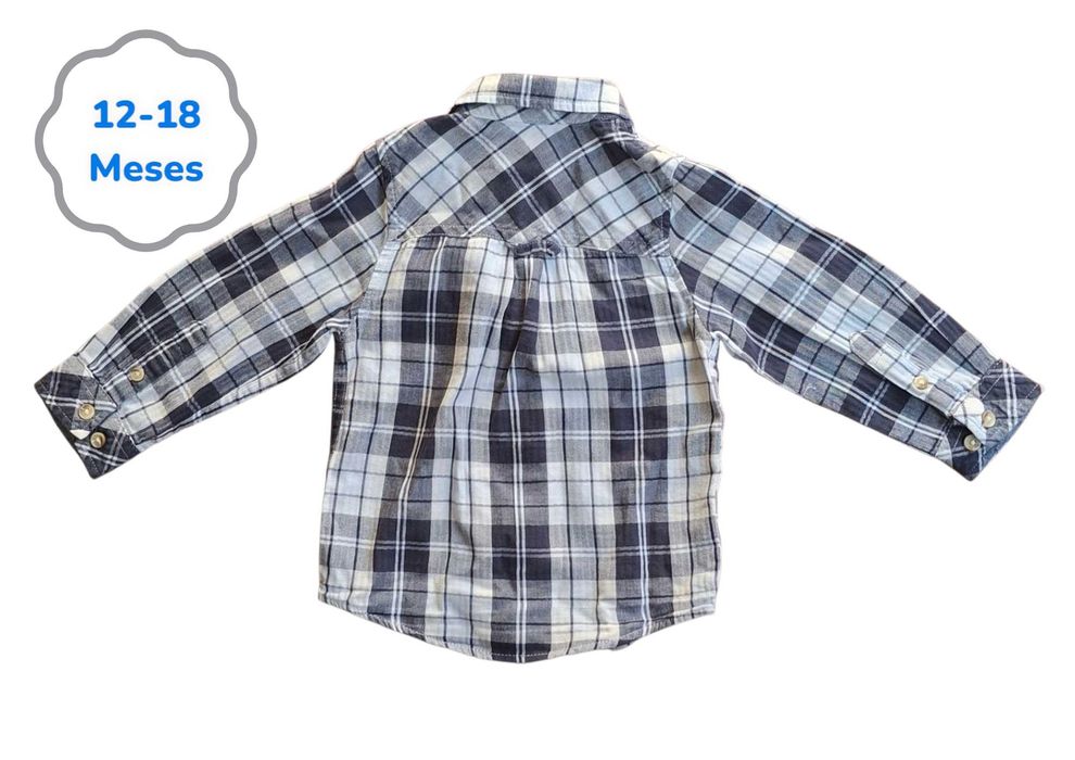 Camisa Xadrez Azul e Branca Zippy 12-18 meses