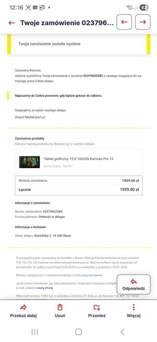 Tablet graficzny 15.6" HUION Kamvas Pro 16 w stanie idealnym