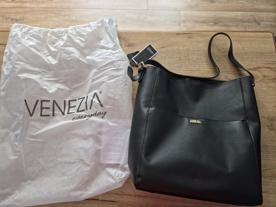 Nowa VENEZIA torebka shopper skóra naturalna czarny