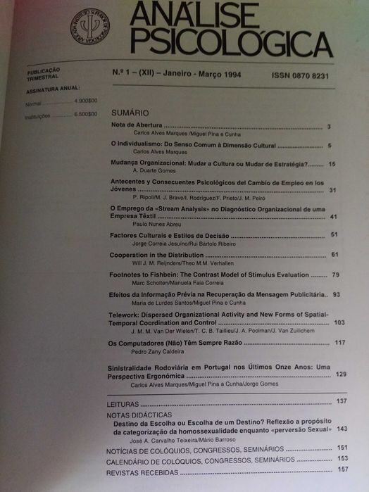 Análise Psicológica nº1 Série XII - Psicologia Organizacional e...