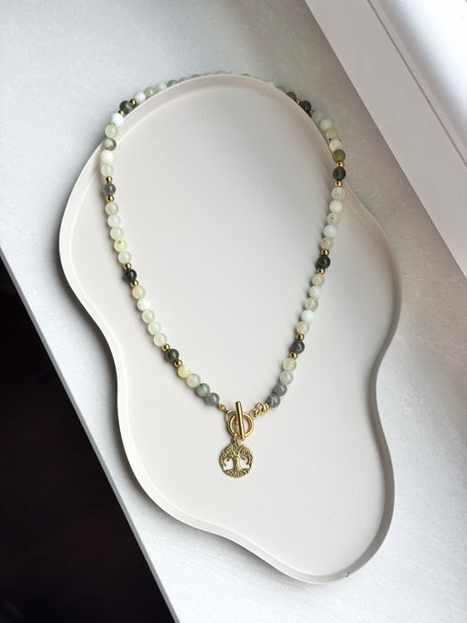 naszyjnik czoker choker drzewo życia stal nierdzewna drzewem jadeit zielony naturalny jadeitem