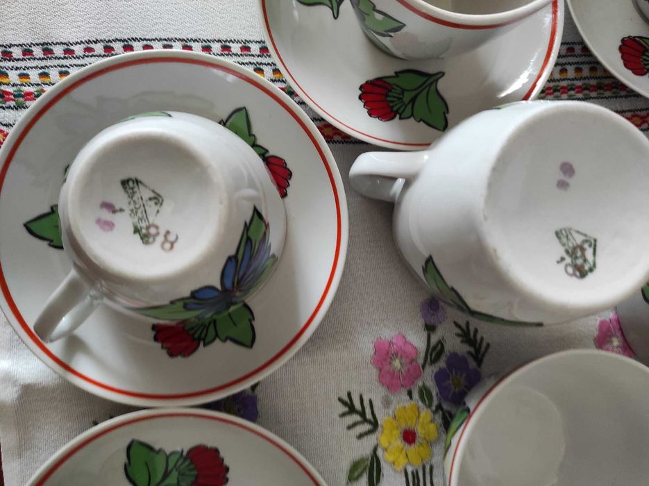 Serwis do kawy, porcelana Chodzież, filiżanki 220ml
