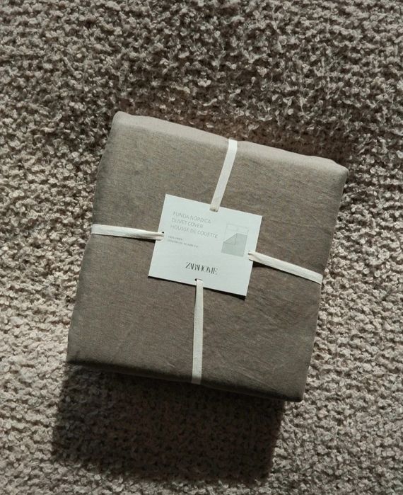 Capa de Edredão Cama Casal Linho Verde Caqui Zara Home Novo