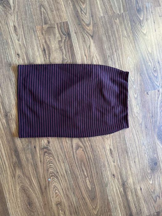 Forever 21 bordowa czarna midi spódnica w paski zamek