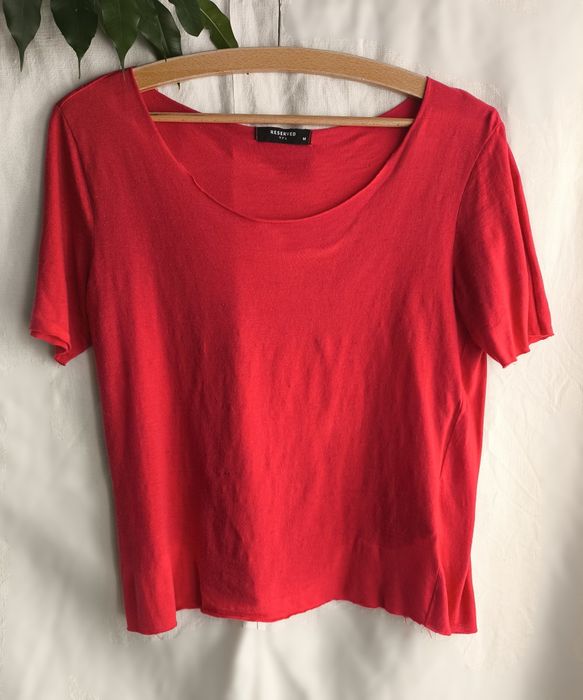 Reserved YFL 38 M 40 L  bluzka T shirt czerwona wiskoza len krótki rękaw