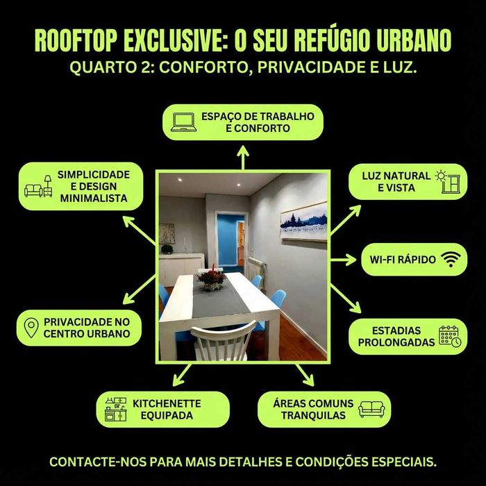 Aluguer por Quarto em Apartamento Exclusivo. Rooftop Exclusive