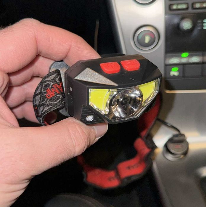 Высокомощный налобный фонарик COB LED с датчиком движения и красным