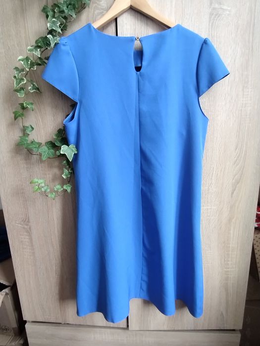 Elegancka chabrowa trapezowa sukienka Uplander / Kobaltowa (Rozmiar 42 / XL)