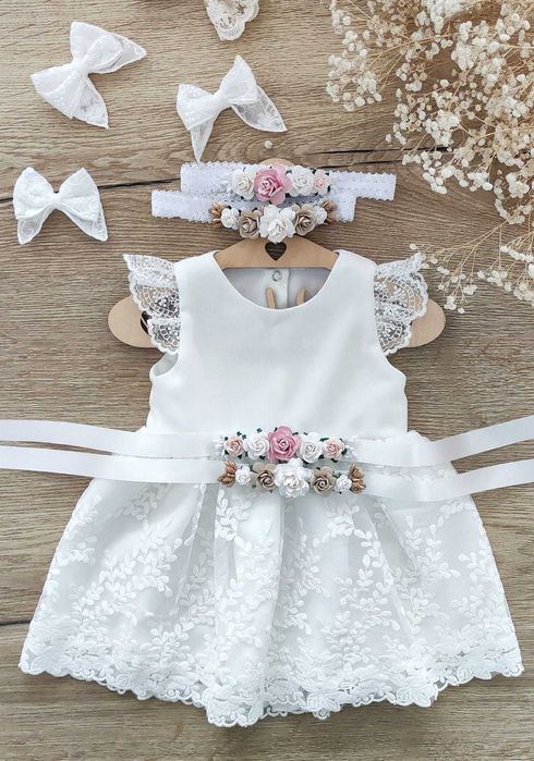 Sukienka do chrztu HIACYNTA 2 ecru Milul rozm.74ove