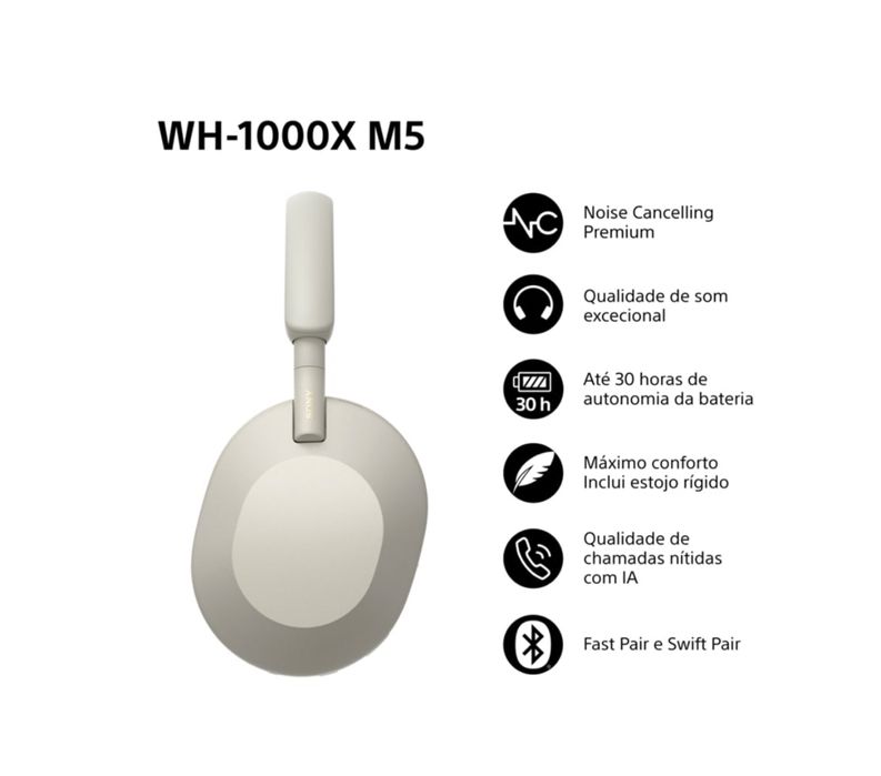 Auscultadores Bluetooth Sony WH1000XM5 (noise cancelling)