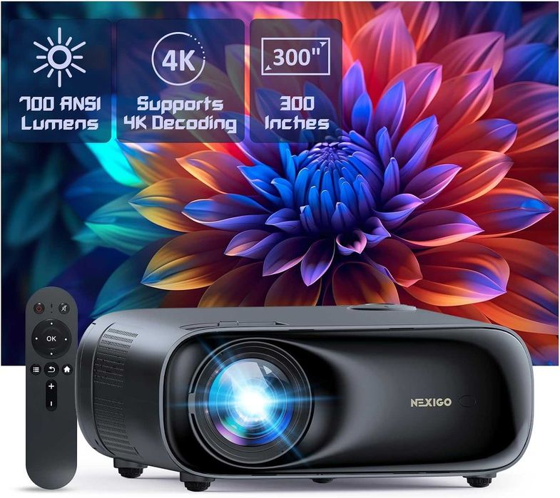 NexiGo Projektor PJ40 (Gen 3) z WiFi i Bluetooth, kalibrowany D65, natywny 1080P, obsługa 4K głośniki 20 W, kino domowe, kompatybilny z TV Stick, iOS