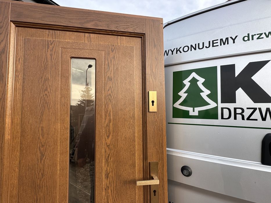 Drzwi zewnętrzne drewniane Winchester Montaż Złoty Dąb NA KAŻDY WYMIAR