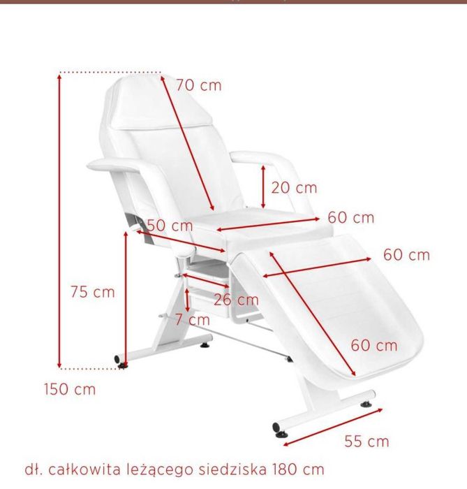 Fotel kosmetyczny biały+ prześcieradło+ podpórka