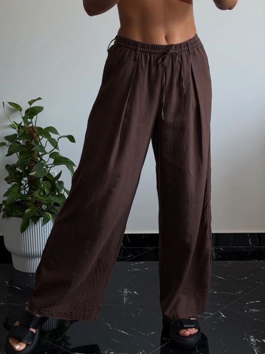 Лляні шоколадні жіночі штани Zara xs/s