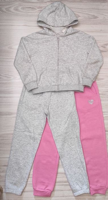 Dresy ocieplanie dla dziewczynki 122/128, bluza+2 pary spodni, c&a,