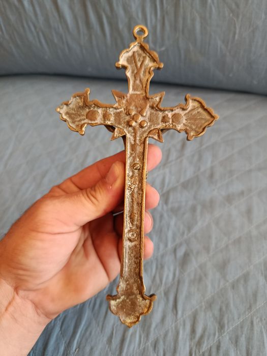 Crucifixo Vintage em Latão - Cerca 20cm Altura