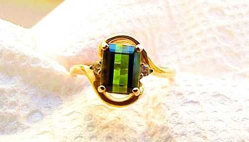 Złoty Pierścionek 14K 585 Naturalny Zielony Turmalin 1.51 karat