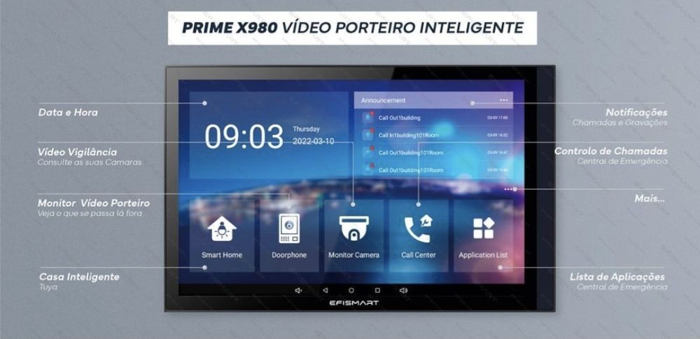 Vídeo porteiro monitor 10 Android. P. Externo.C. reconhecimento facial